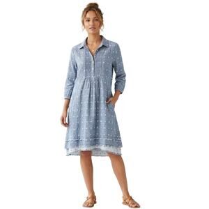 Isabella Sinclair Anthro Chambray Pintuck Polka Dot Pintuck Tunic Dress M EUC